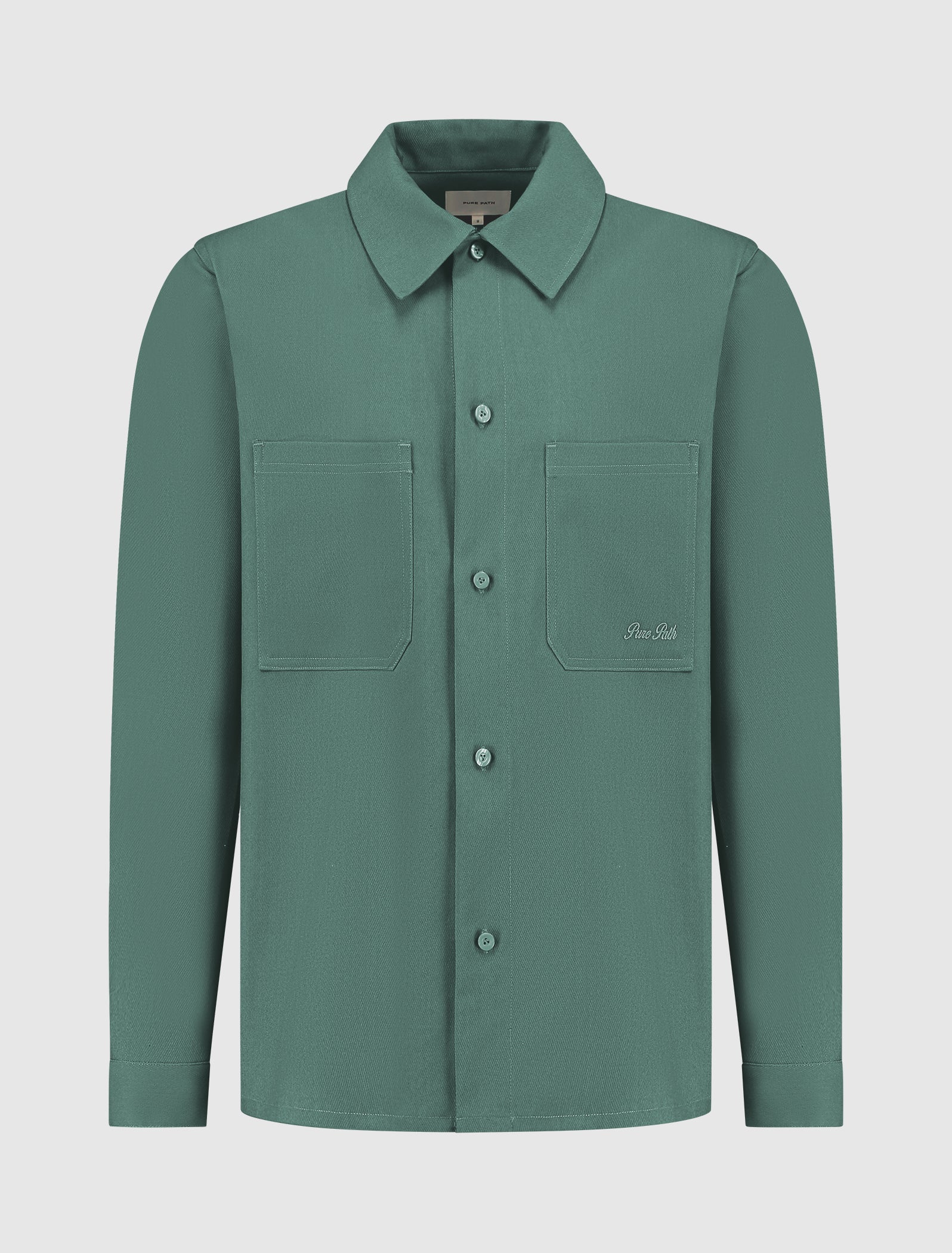 Pure Path Cursive Embroidery Shirt- Faded Green