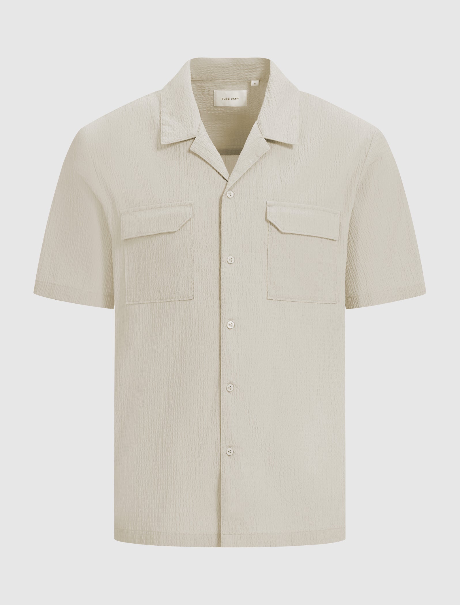 Pure Path Short Sleeve Seersucker Shirt- Sand