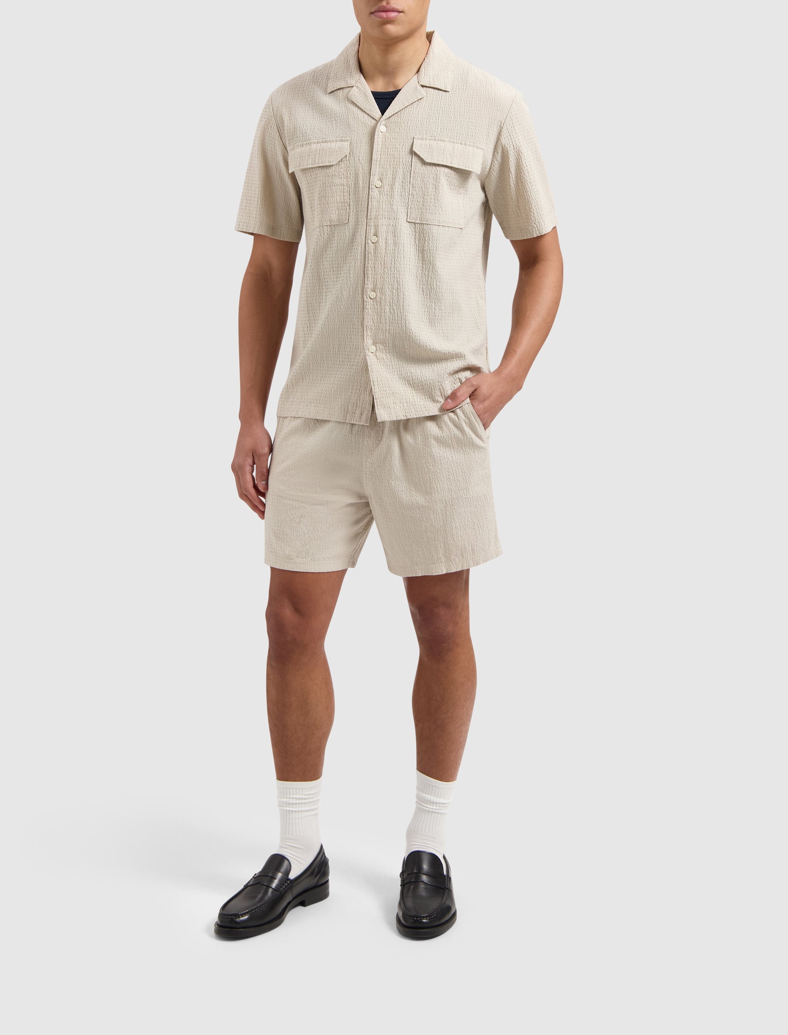 Pure Path Short Sleeve Seersucker Shirt- Sand