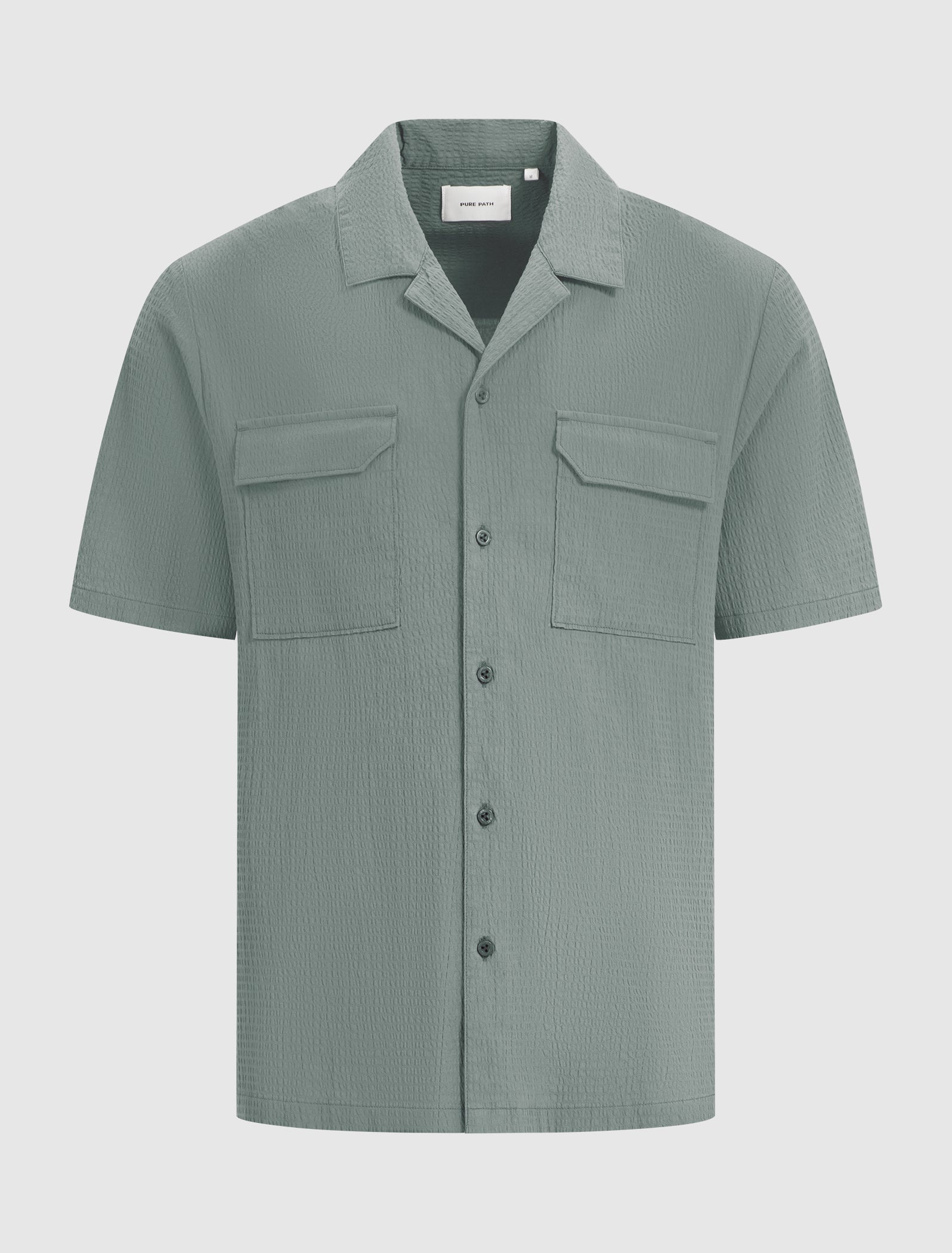 Pure Path Short Sleeve Seersucker Shirt- Faded Green