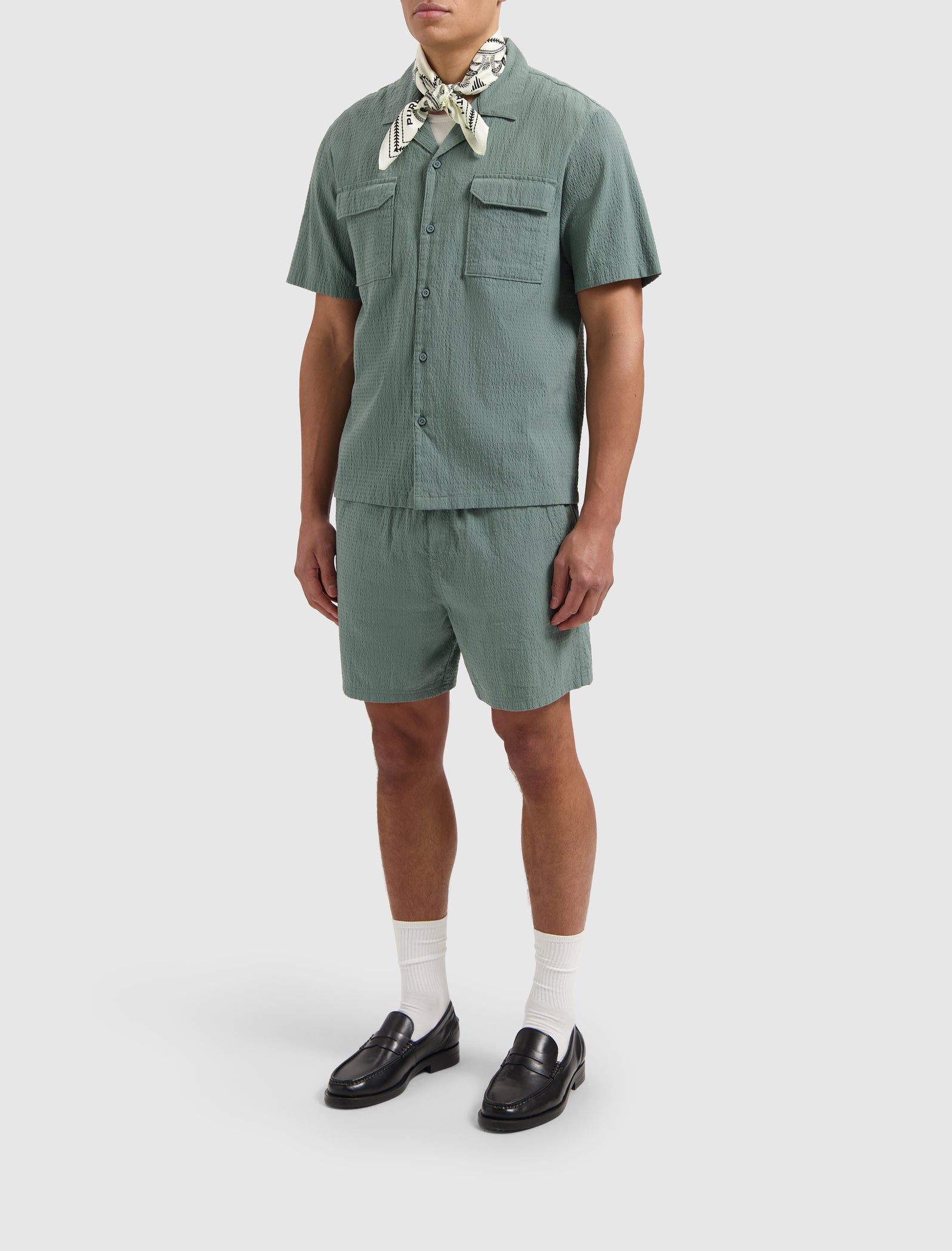 Pure Path Short Sleeve Seersucker Shirt- Faded Green