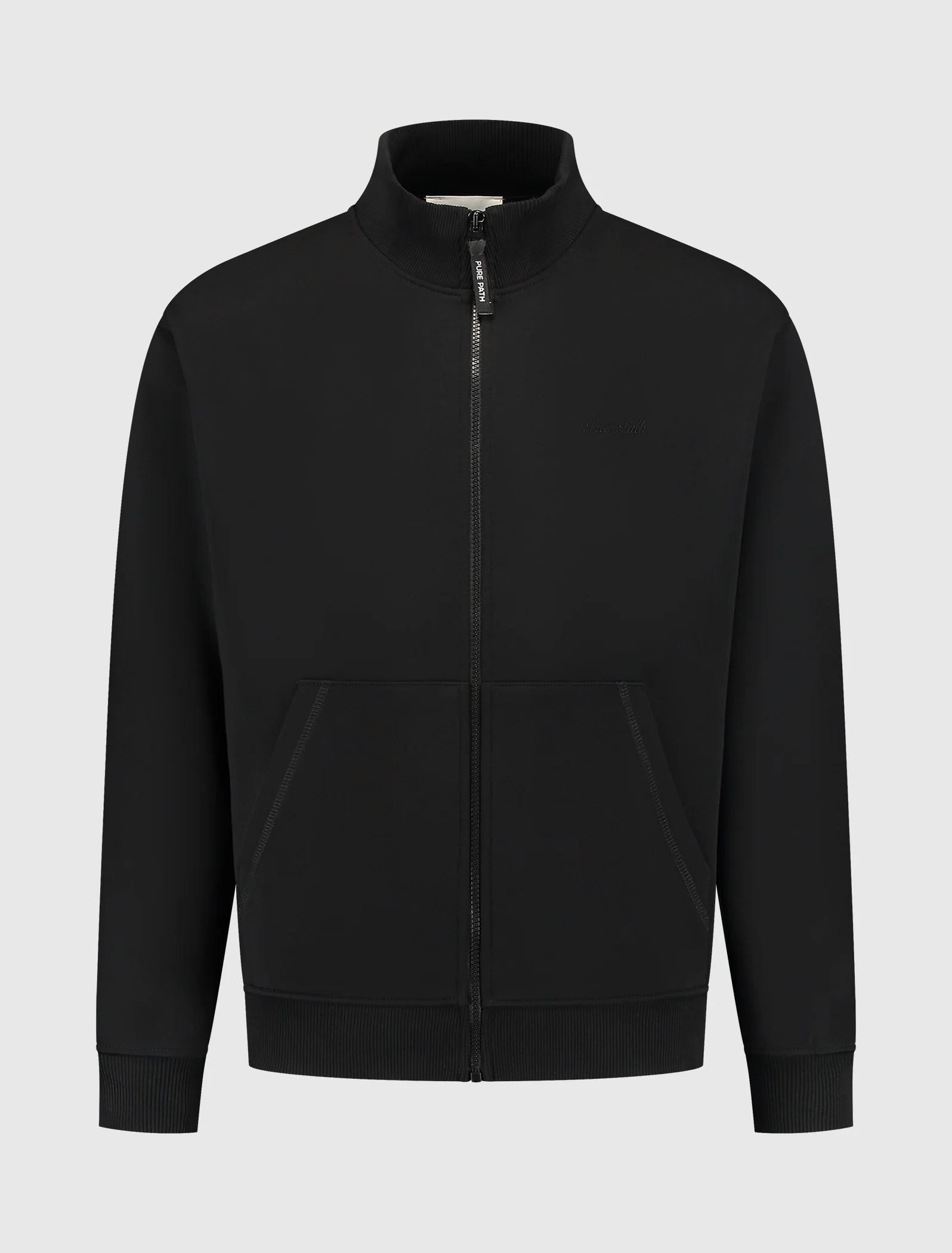 Pure path Stand-Up Collar Zip Sweater Black