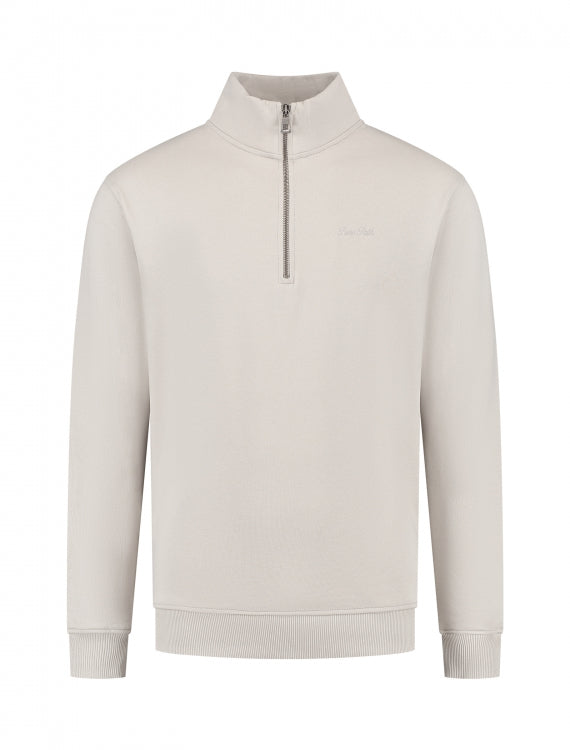 Pure Path Embroidery Half-Zip Sweater- Sand