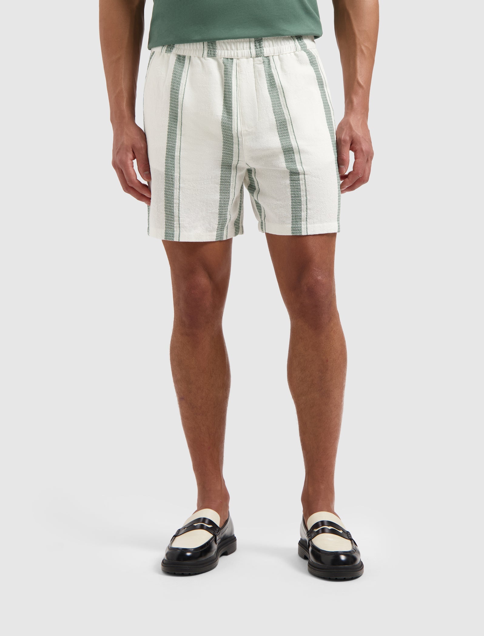 Pure Path Cuban Striped Shorts- Off White