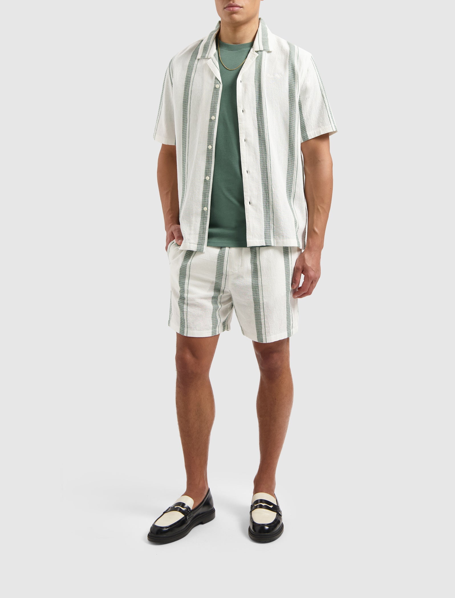Pure Path Cuban Striped Shorts- Off White