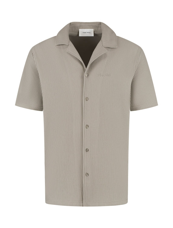 Pure Path Short Sleeve Vertical Lined Shirt Taupe
