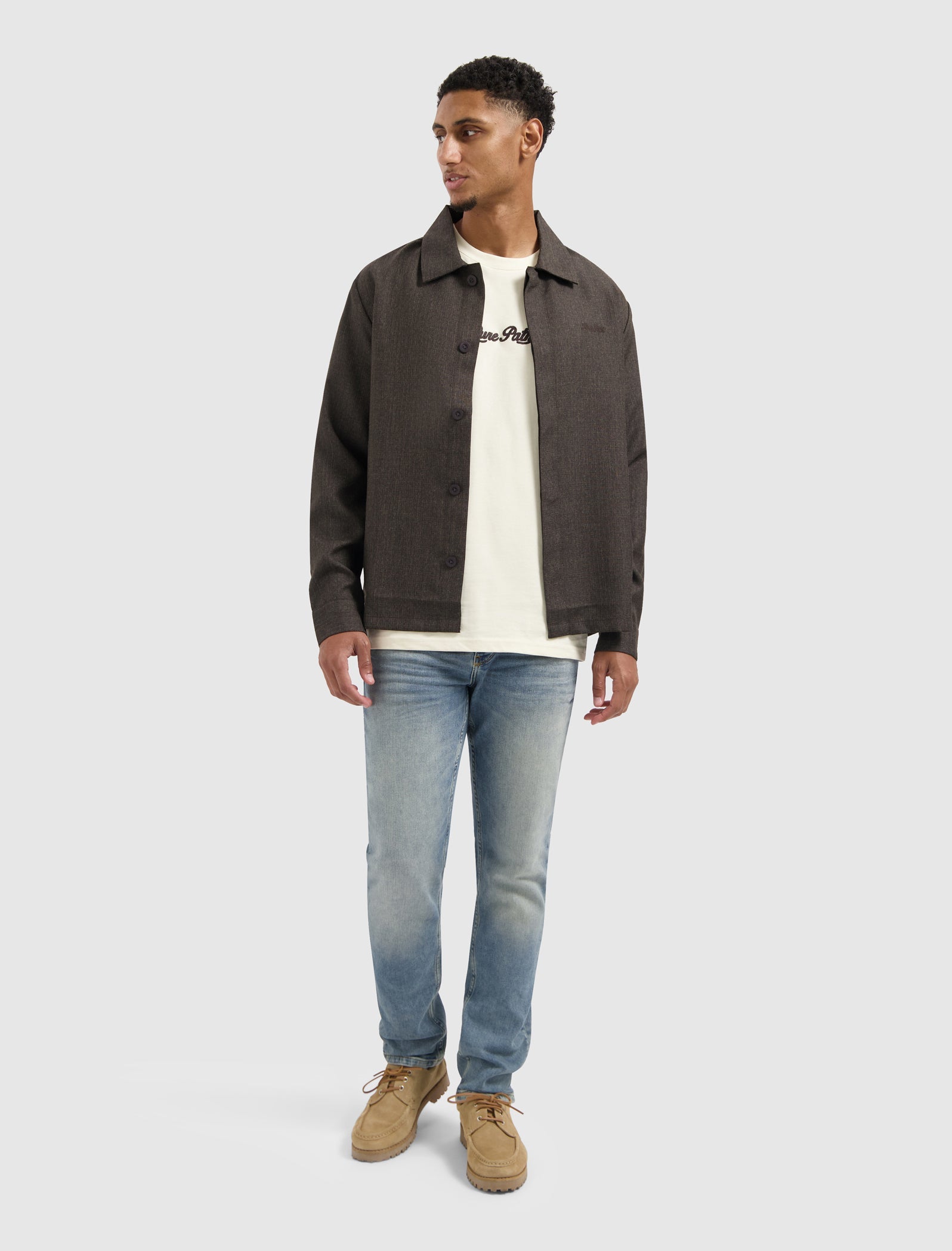 Pure Path Oxford Melange Overshirt- Dark Brown