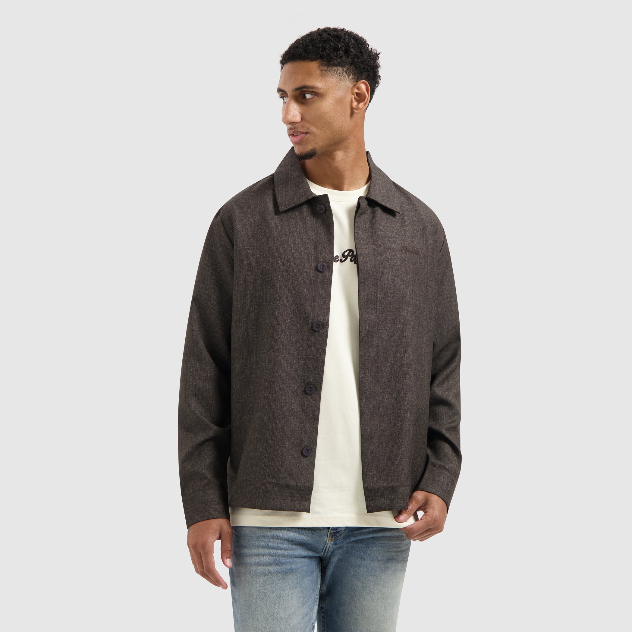 Pure Path Oxford Melange Overshirt- Dark Brown