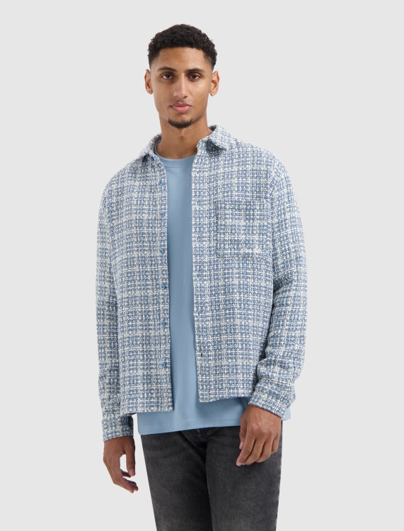 Pure Path Structured Checked Overshirt- Blue Grey