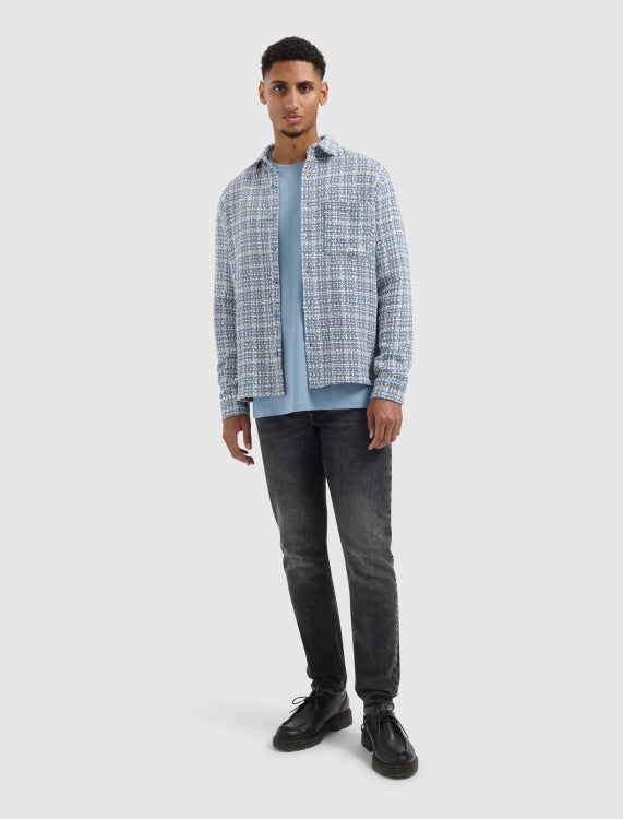 Pure Path Structured Checked Overshirt- Blue Grey