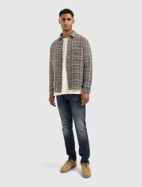 Pure Path Structured Checked Overshirt- Dark Brown
