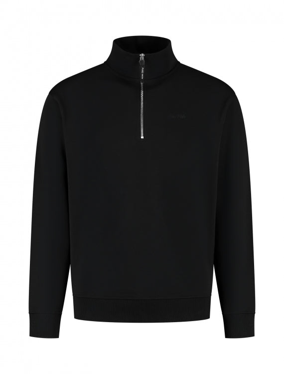Pure Path Embroidery Half-Zip Sweater- Black