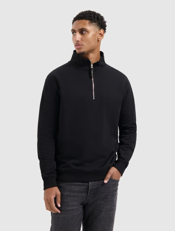 Pure Path Embroidery Half-Zip Sweater- Black