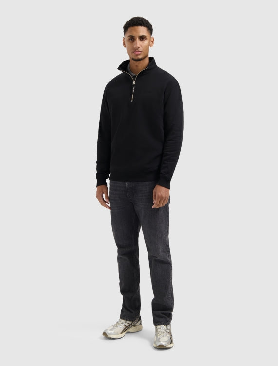Pure Path Embroidery Half-Zip Sweater- Black