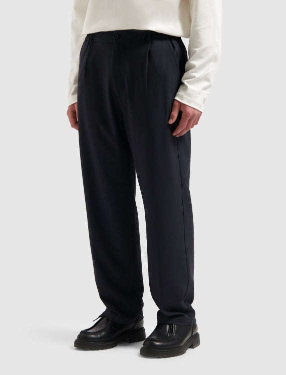 Pure Path Pleated Twill Pants- Dark Navy