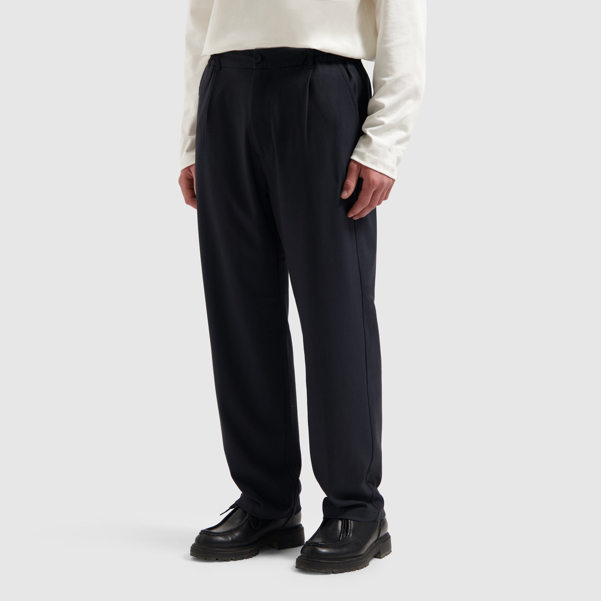 Pure Path Pleated Twill Pants- Dark Navy