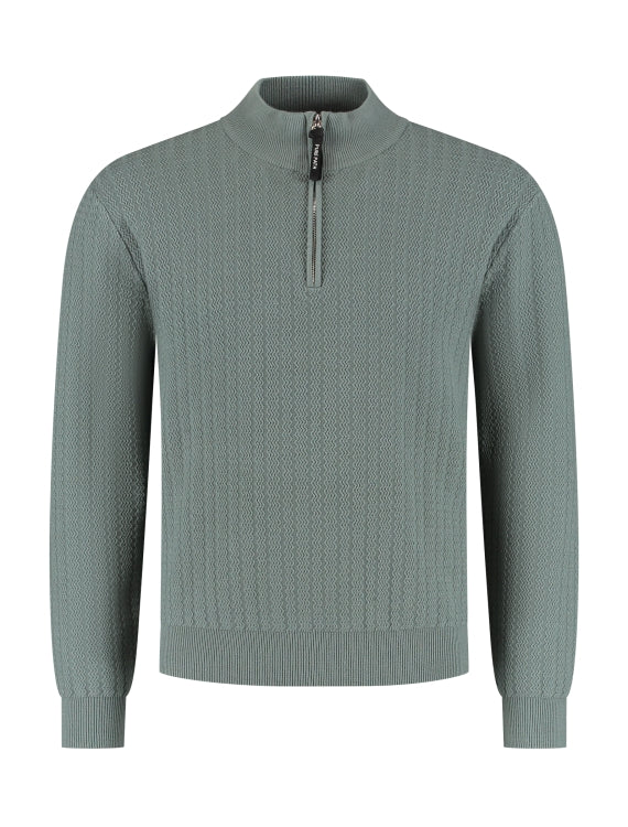 Pure Path Jacquard Structure Half-Zip Sweater- Army Green