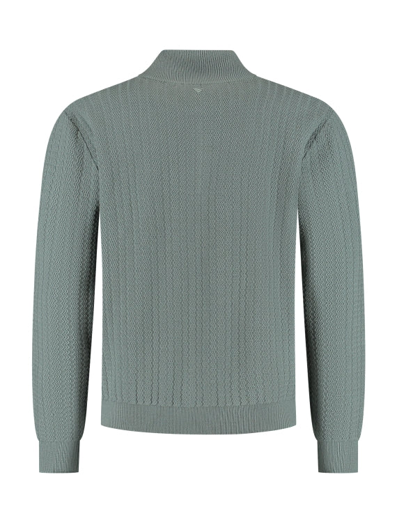 Pure Path Jacquard Structure Half-Zip Sweater- Army Green