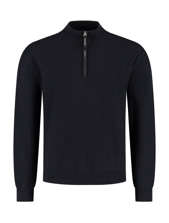 Pure Path Jacquard Structure Half-Zip Sweater- Dark Navy