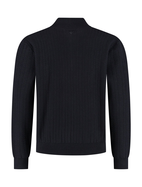 Pure Path Jacquard Structure Half-Zip Sweater- Dark Navy