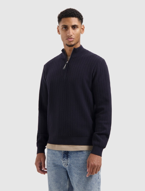Pure Path Jacquard Structure Half-Zip Sweater- Dark Navy