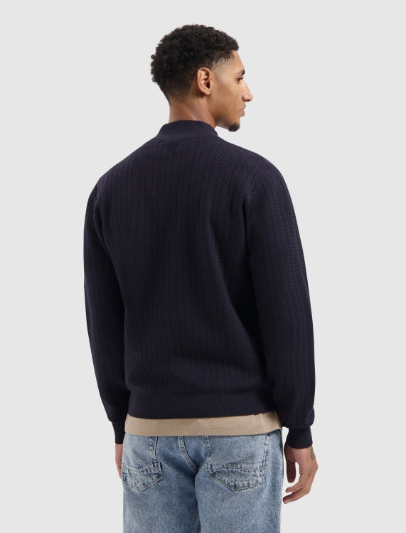 Pure Path Jacquard Structure Half-Zip Sweater- Dark Navy