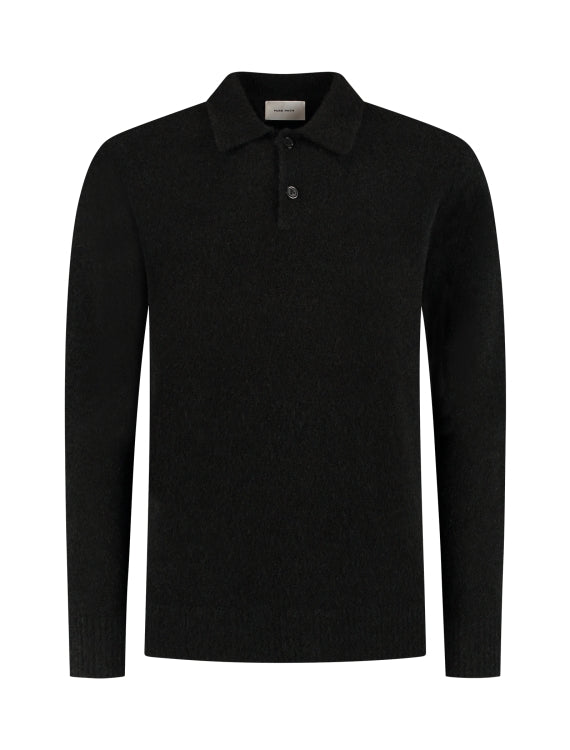 Pure Path Boucle Knit Polo- Black