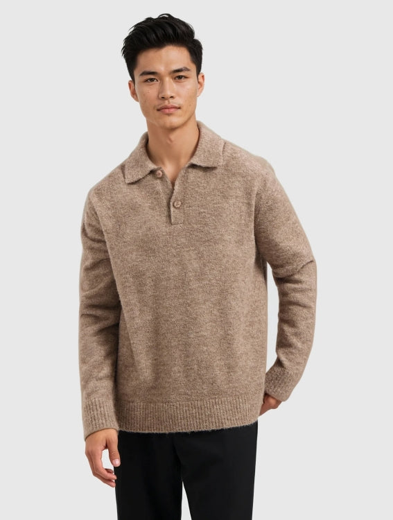 Pure Path Boucle Knit Polo- Taupe