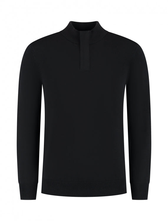 Pure Path Knit Hidden Half-Zip Sweater- Black