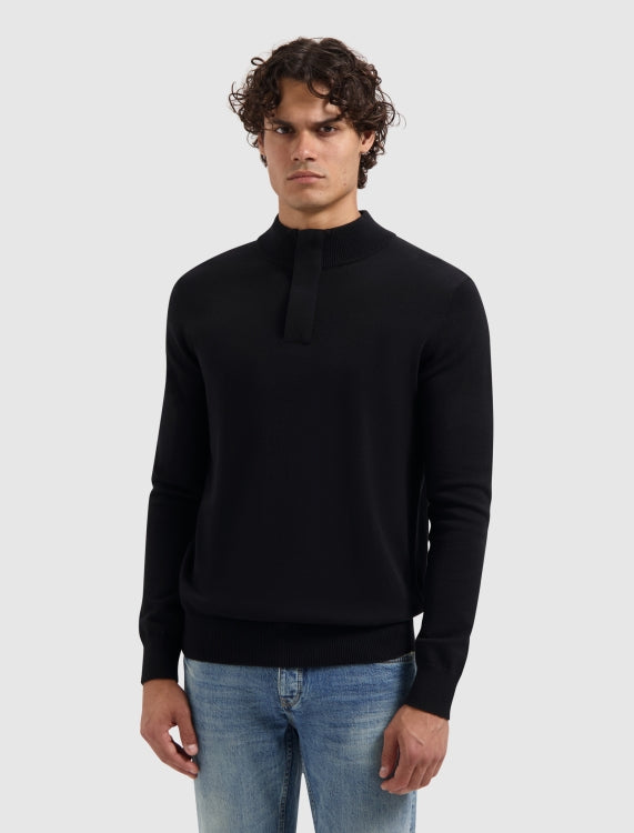 Pure Path Knit Hidden Half-Zip Sweater- Black