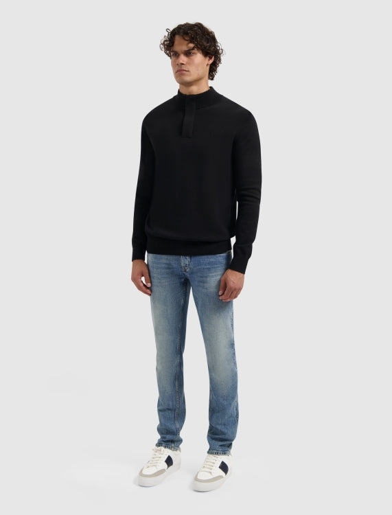 Pure Path Knit Hidden Half-Zip Sweater- Black