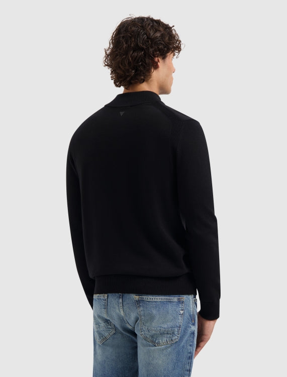 Pure Path Knit Hidden Half-Zip Sweater- Black