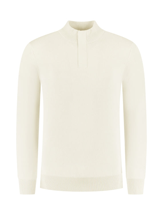Pure Path Knit Hidden Half-Zip Sweater- Ecru