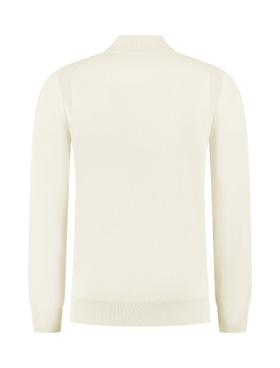 Pure Path Knit Hidden Half-Zip Sweater- Ecru