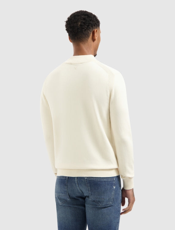 Pure Path Knit Hidden Half-Zip Sweater- Ecru