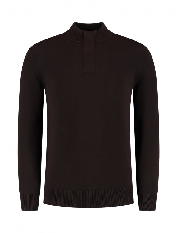 Pure Path Knit Hidden Half-Zip Sweater- Dark Brown