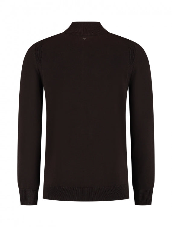 Pure Path Knit Hidden Half-Zip Sweater- Dark Brown