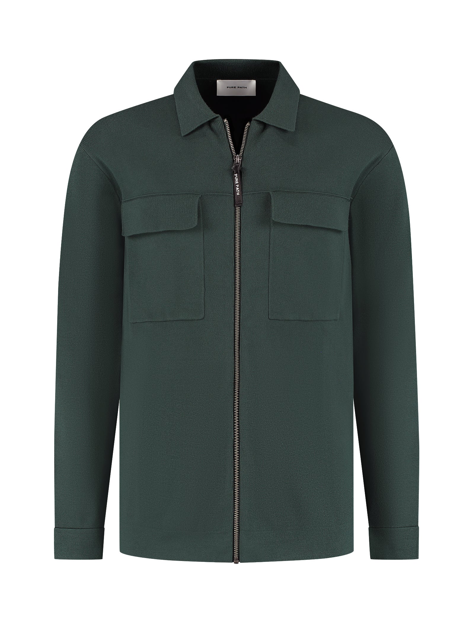 Pure Path Heavy Knit Full Zip Cardigan - Dark Green