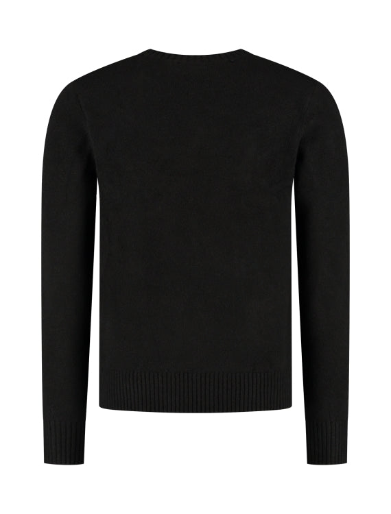 Pure Path Melange Knit V-Neck Sweater- Black