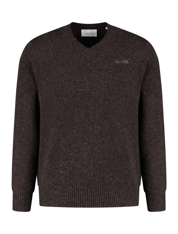 Pure Path Melange Knit V-Neck Sweater- Dark Brown