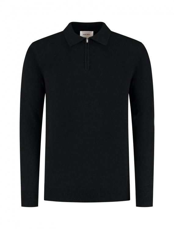 Pure Path Boucle Knit Half-Zip Sweater- Black