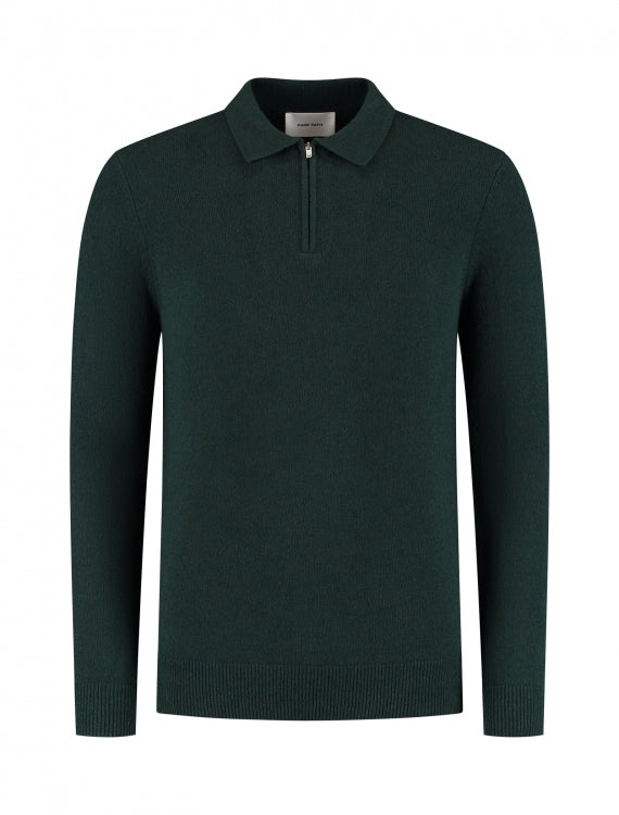 Pure Path Boucle Knit Half-Zip Sweater- Dark Green