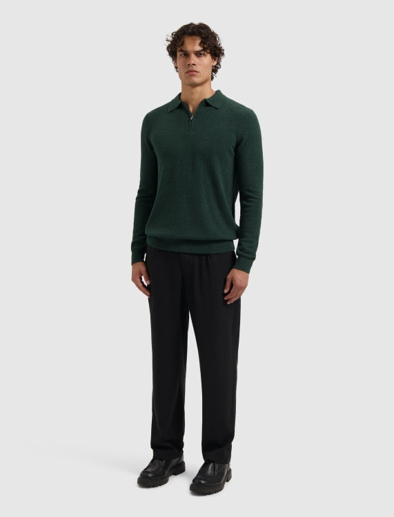 Pure Path Boucle Knit Half-Zip Sweater- Dark Green