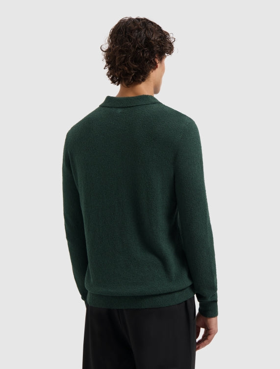 Pure Path Boucle Knit Half-Zip Sweater- Dark Green