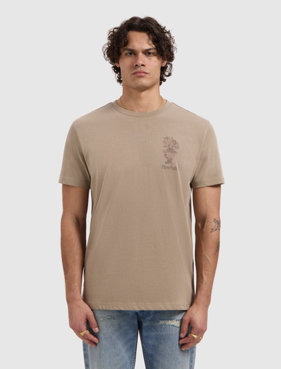 Pure Path Embroidered Vase T-shirt - Taupe