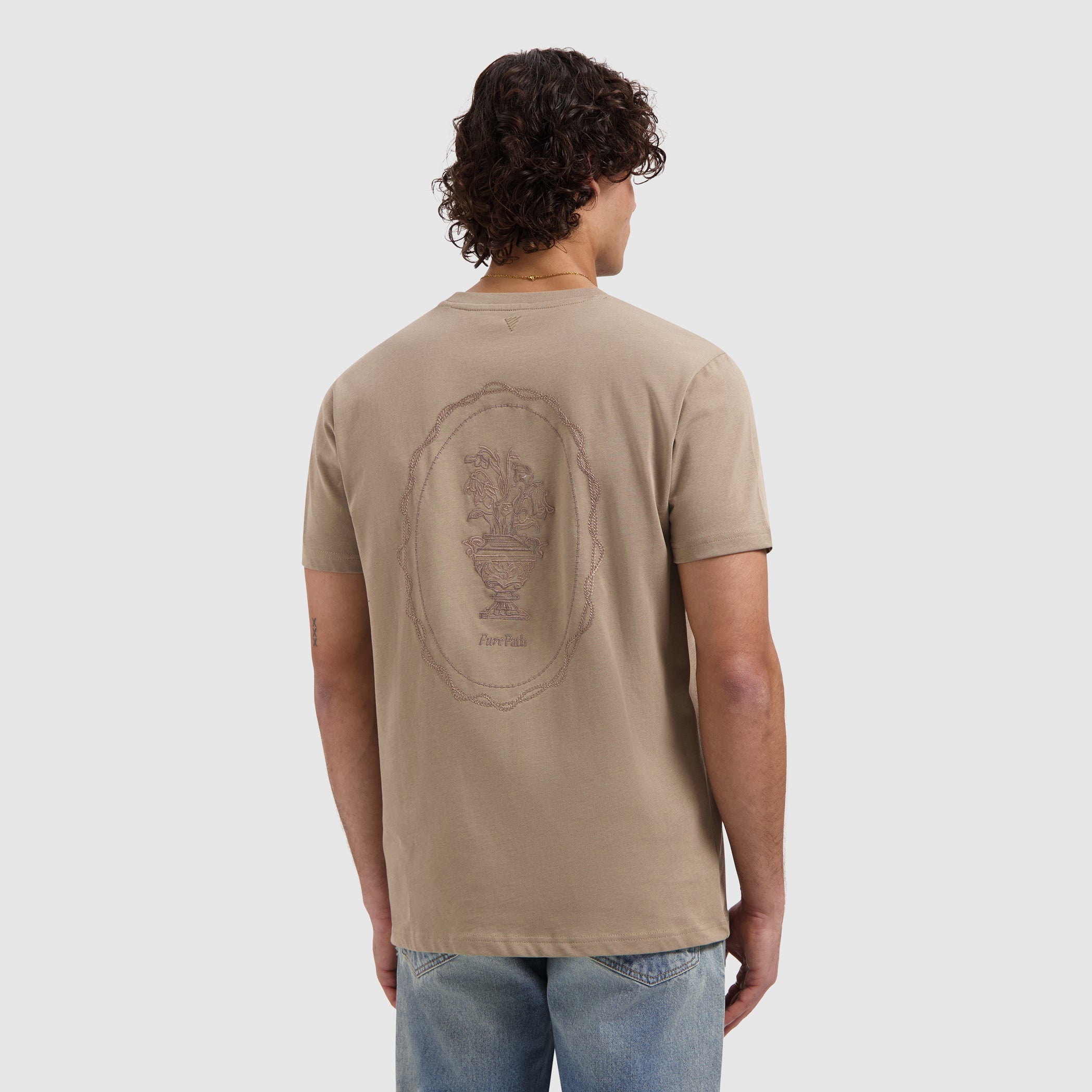 Pure Path Embroidered Vase T-shirt - Taupe