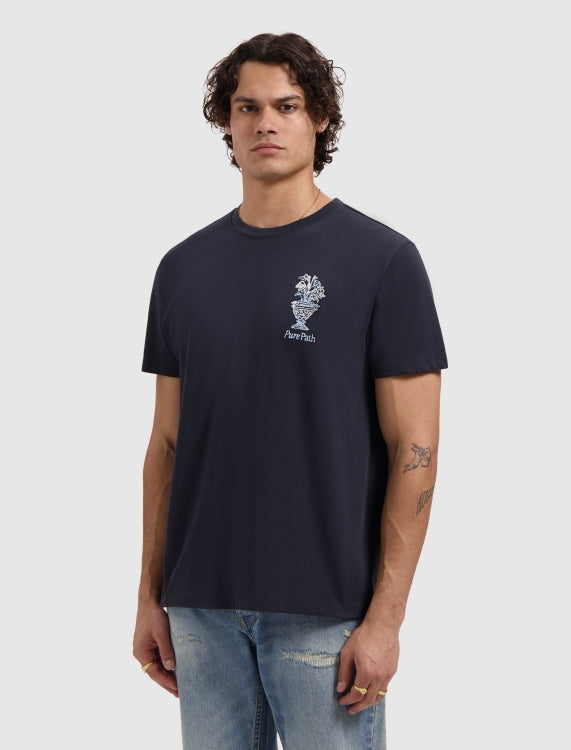 Pure Path Embroidered Vase T-shirt - Dark Navy