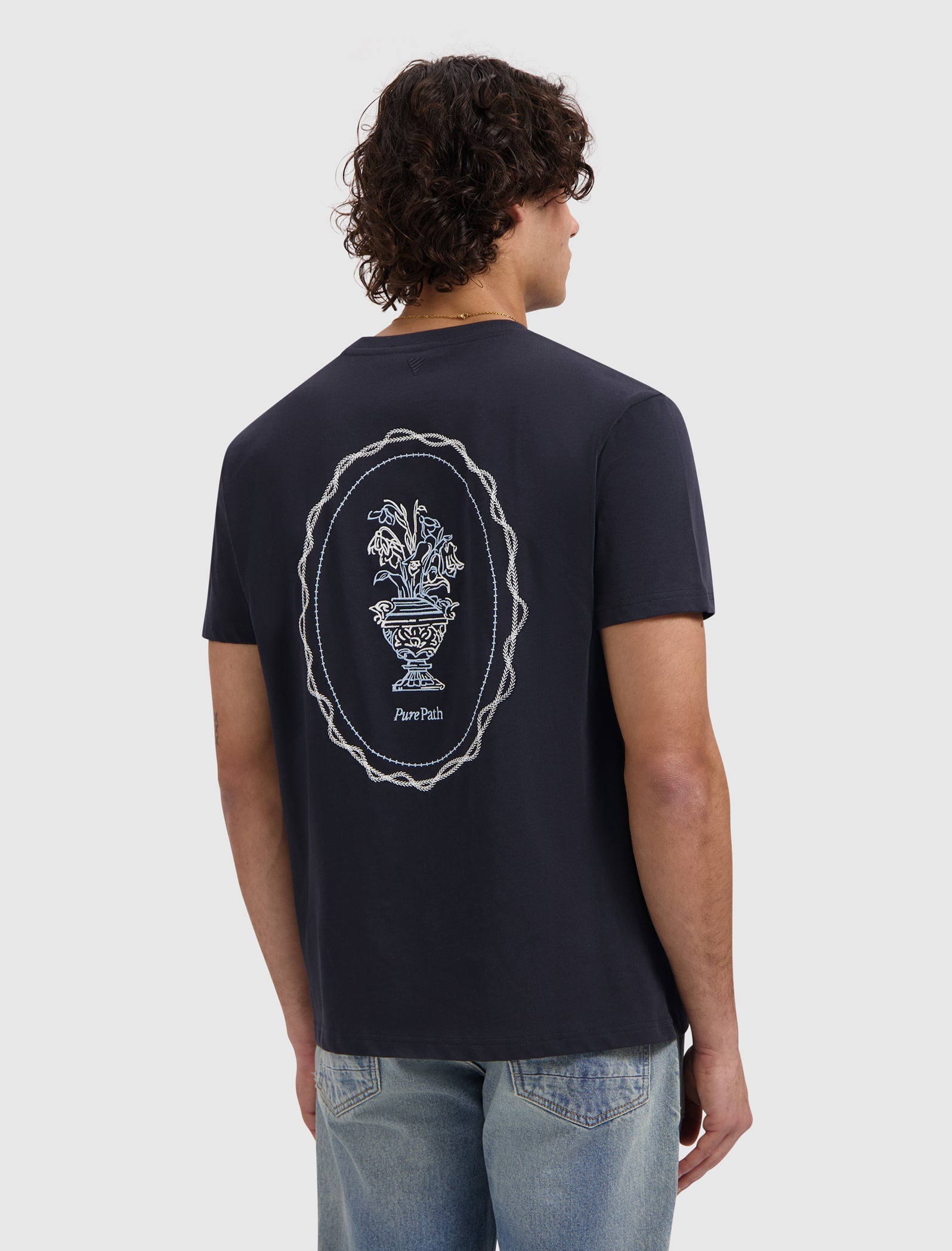 Pure Path Embroidered Vase T-shirt - Dark Navy