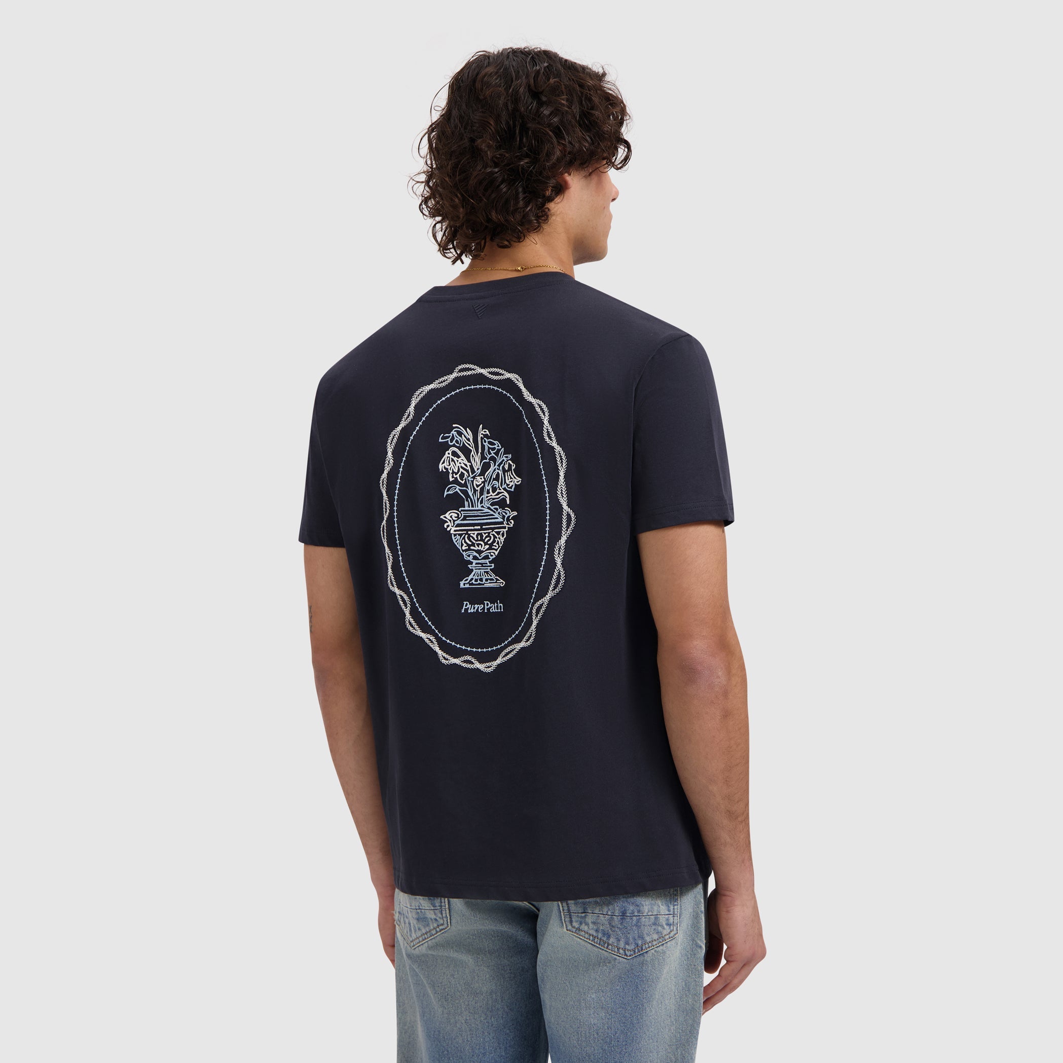Pure Path Embroidered Vase T-shirt - Dark Navy