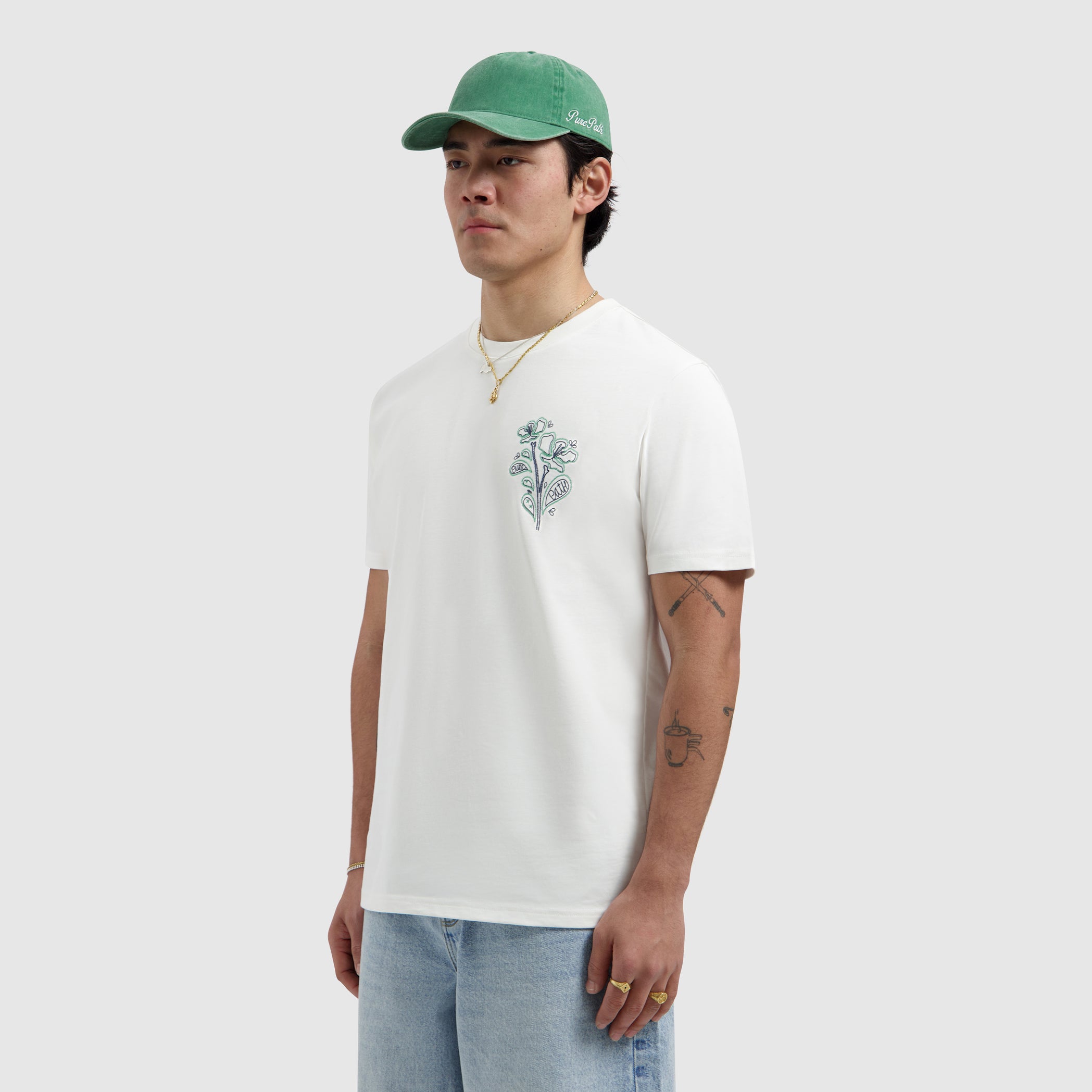 Pure Path Embroidered Flower T-shirt - Off White